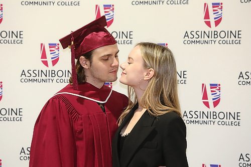 Web and interactive development student Daniil Lemann poses for a photo with his girlfriend Margarita Aksiotis ahead of Assiniboine Community College's summer graduation ceremony, which took place at the Keystone Centre on Friday. (Kyle Darbyson/The Brandon Sun) 