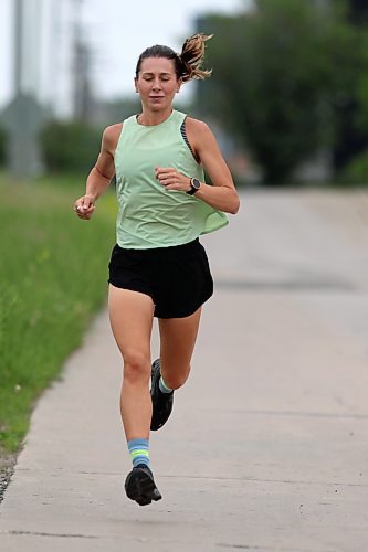 BROOK JONES / WINNIPEG FREE PRESS
Vancouver resident Dayna Pidhoresky, who competed for Team Canada at the 2021 Summer Olympic Games in Japan in the full marathon, is competing at the 2023 Half Marathon National Championships at the Manitoba Marathon in Winnipeg, Man., Sunday, June 18, 2023. Pidhoresky is pictured doing an acceleration in Winnipeg, Man., Friday, June 16, 2023. 