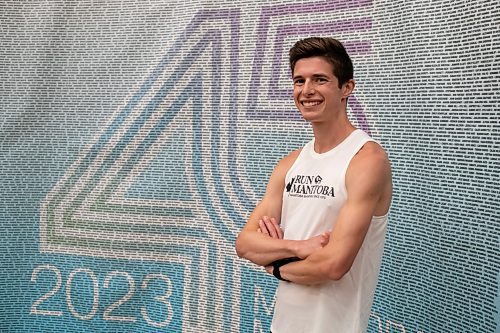 BROOK JONES / WINNIPEG FREE PRESS
Daniel Heschuk, who is from Neepawa, is competing in the Half Marathon National Championships at the Manitoba Marathon in Winnipeg, Man., Sunday, June 18, 2023. Heschuk is pictured during the Fit Expo at Investors Group Athletic Centre at the University of Manitoba in Winnipeg, Man., Friday, June 16, 2023. The Manitoba Marathon is celebrating its 45th running of the event. 