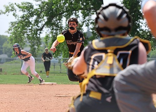 Westman Magic pitcher Jayce Whiteside delivers a pitch to catcher Emily Beckwith during Manitoba Premier Softball League under-15 action against the Manitoba Thunder at Steve Clark Field on Sunday afternoon. The Magic swept the doubleheader. (Perry Bergson/The Brandon Sun)
June 18, 2023