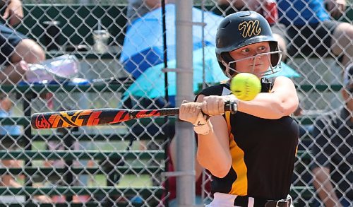Westman Magic batter Mya Dueck swings at a high pitch during a game against Central Energy in Manitoba Premier Softball League under-19 action at the Ashley Neufeld Softball Complex on Sunday afternoon. (Perry Bergson/The Brandon Sun)
June 18, 2023