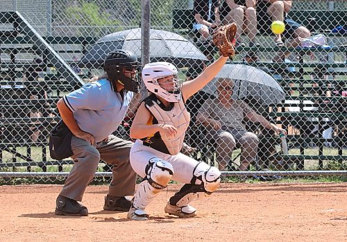 Westman Magic catcher Mya Dueck spears a high throw out of the air during a game against Central Energy in Manitoba Premier Softball League under-19 action at the Ashley Neufeld Softball Complex on Sunday afternoon. (Perry Bergson/The Brandon Sun)
June 18, 2023