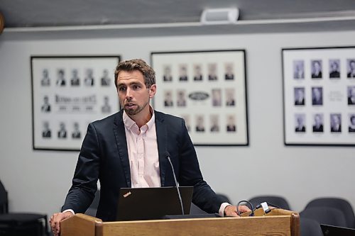 Brandon's director of planning and buildings, Ryan Nickel, outlines city staff's work on applying to the new federal housing accelerator fund at Monday's Brandon City Council meeting. (Colin Slark/The Brandon Sun)