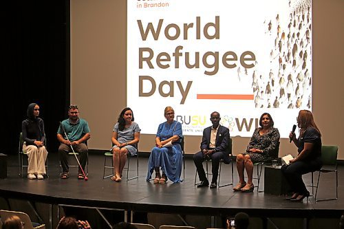 Former refugees from four different countries spoke about their experiences coming to Canada during a World Refugee Day panel at Brandon University's Evans Theatre on Tuesday co-hosted by the university's student union and Westman Immigrant Services. (Colin Slark/The Brandon Sun)