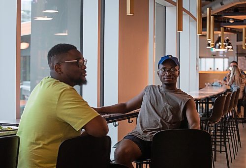 JESSICA LEE / WINNIPEG FREE PRESS

Nosa Omoregie (left) and Ola Abijo are photographed at True North Square June 20, 2023.

Reporter: Katie May