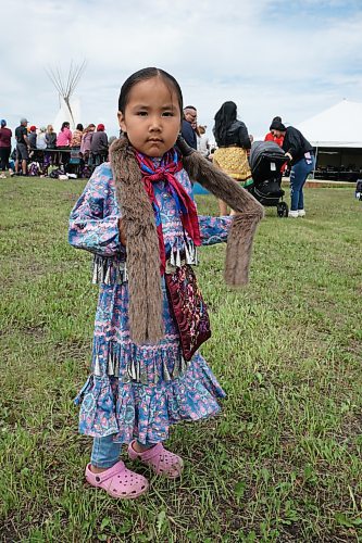 Tigerlily Shingoose, age 3, attended the Rolling River First Nation Pow Wow on June 21 in full regalia. (Miranda Leybourne/The Brandon Sun)