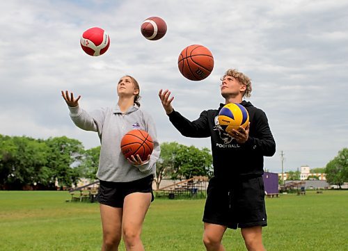 Vincent Massey's Ryan DeGroot, left, and Justin Sharp juggled a handful of sports each in their senior year. They were named the Vikings 2022-23 athletes of the year on Wednesday. (Thomas Friesen/The Brandon Sun)