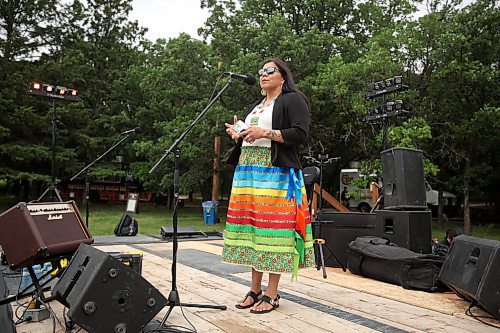 Sioux Valley Dakota Nation Chief Jennifer Bone speaks during the grand reopening of the Grand Valley Campground and National Indigenous Peoples Day celebrations on Wednesday. (Tim Smith/The Brandon Sun)