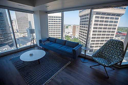 Mike Deal / Winnipeg Free Press
View from a show room in 300 Main Street around 2 p.m. Tuesday afternoon.
Brenna Morfitt, Director of Construction from Artis Reit in 300 Main Street the largest apartment building in the city. 
See Martin Cash story for 24hr project
230620 - Tuesday, June 20, 2023.