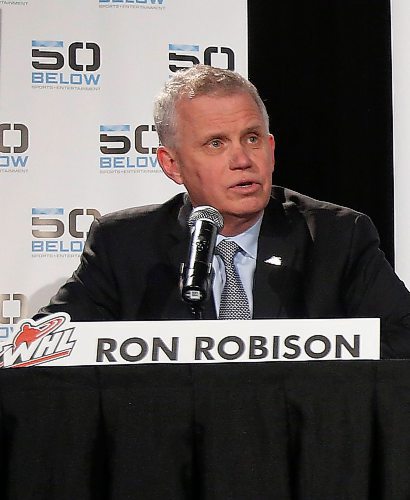 Western Hockey League commissioner Ron Robison speaks during a press conference announcing the move of the Kootenay Ice to Winnipeg on Jan. 29, 2019. (John Woods/Winnipeg Free Press)