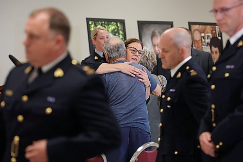 16052023
Hon. Heather Stefanson, Premier of Manitoba, embraces a guest at a press conference at Credit Union Place in Dauphin where the names of the sixteen individuals who died in the June 15, 2023, collision near Carberry, Manitoba were announced to the media. Family members and first responders were on hand for the press conference.  (Tim Smith/The Brandon Sun)