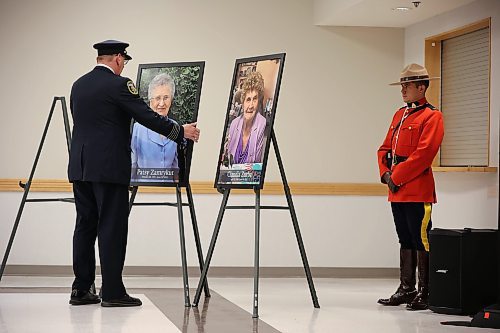 22062023
Photos of the sixteen individuals who died in the June 15, 2023, collision near Carberry, Manitoba were placed on stands during a press conference at Credit Union Place in Dauphin on Thursday where the names of the sixteen individuals were announced to the media. Family members and first responders were on hand for the press conference.  (Tim Smith/The Brandon Sun)