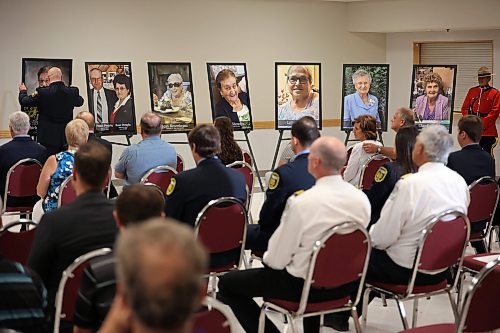 22062023
Photos of the sixteen individuals who died in the June 15, 2023, collision near Carberry, Manitoba were placed on stands during a press conference at Credit Union Place in Dauphin on Thursday where the names of the sixteen individuals were announced to the media. Family members and first responders were on hand for the press conference.  (Tim Smith/The Brandon Sun)