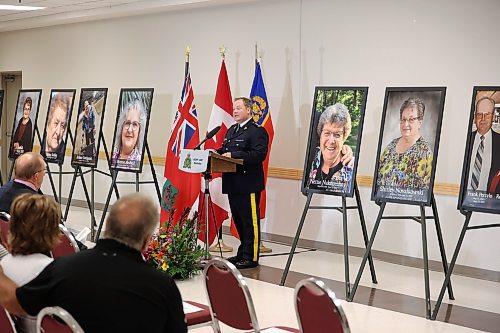 22062023
Supt. Jeff Asmundson, West District Commander with Manitoba RCMP speaks during a press conference at Credit Union Place in Dauphin where the names of the sixteen individuals who died in the June 15, 2023, collision near Carberry, Manitoba were announced to the media. Family members and first responders were on hand for the press conference.  (Tim Smith/The Brandon Sun)