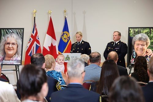 22062023
A baby looks around during a press conference at Credit Union Place in Dauphin on Thursday where the names of the sixteen individuals who died in the June 15, 2023, collision near Carberry, Manitoba were announced to the media. Family members and first responders were on hand for the press conference.  (Tim Smith/The Brandon Sun)