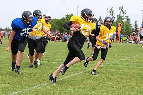 Running back Thomas Seitz (13) of the TiCats rounds the corner and takes off for a long touchdown during the Westman Youth Football Association&#x2019;s bantam final on Saturday afternoon at Boyd Stadium. The Brandon Sun will take a closer look at the sport&#x2019;s recovery from the pandemic in a story later this week. (Perry Bergson/The Brandon Sun)
June 24, 2023