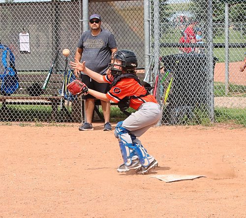 Giants catcher Austin Zboril gets his mitt on a hard throw to the plate during the Brandon Minor Baseball Association’s 11-and-under playoffs on Saturday afternoon at Simplot Millennium Park. (Perry Bergson/The Brandon Sun)
June 24, 2023