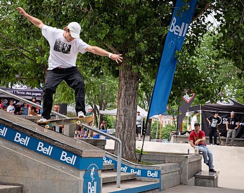 JESSICA LEE / WINNIPEG FREE PRESS

Cody French of Toronto is photographed on a rail at a Canada-wide skateboard competition at The Forks June 24, 2023.

Reporter: Tyler Searle