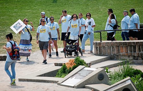 JOHN WOODS / WINNIPEG FREE PRESS
Joseph Fourre, left, who&#x573; son Harlan Fourre and ex-wife Miranda Paupaneks died of fentanyl overdoses is photographed at a Fentanyl Awareness Walk at Oodena Circle Sunday, June 25, 2023.  Harlan Fourre died earlier this year after ingesting what is believed to have bee ecstasy laced with opiods

Reporter: May