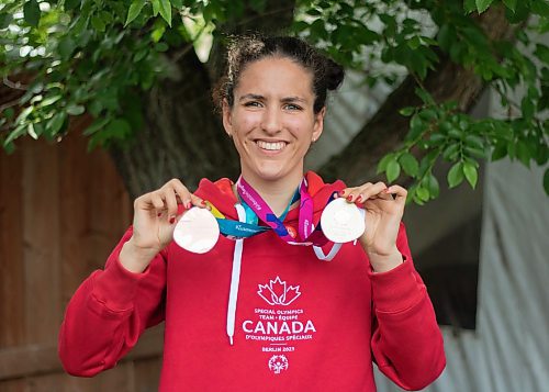 Mike Thiessen / Winnipeg Free Press 
Athletics athlete Regan Hofley took home a gold and bronze medal from the Special Olympics World Games in Berlin this past week. For Joshua Frey-Sam. 230627 – Tuesday, June 27, 2023