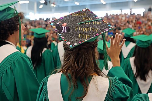27062023
&#xc9;cole Secondaire Neelin High School graduate Avery Simard wears an The Office inspired decorated mortar-board during the high school&#x2019;s graduation and convocation ceremonies at the Brandon University Healthy Living Centre on Tuesday. (Tim Smith/The Brandon Sun)