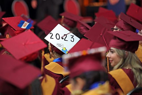 28062023
A graduate sports a decorated mortarboard during Crocus Plains Regional Secondary School&#x2019;s class of 2023 graduation and convocation ceremonies at Westoba Place on Wednesday afternoon. (Tim Smith/The Brandon Sun)