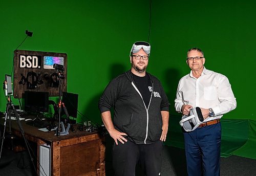 JESSICA LEE / WINNIPEG FREE PRESS

Bit Space Development (BSD) founder and owner Dan Blair (left) and CEO Dave Olynyk, pose for a photo at BSD headquarters June 29, 2023. BSD is a virtual reality company producing VR training content for construction safety applications.

Reporter: Martin Cash