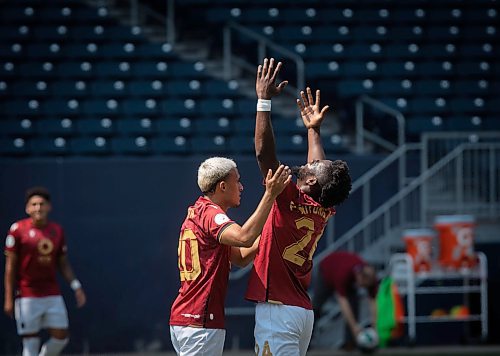 JESSICA LEE / WINNIPEG FREE PRESS

Valour FC player Juan Zapata comforts fellow teammate Pacifique Niyongabire during a game against Cavalry FC July 1, 2023 at IG Field.

Stand up
