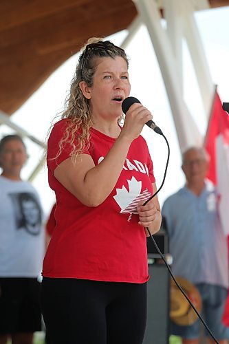 Mariah Phillips performs “Oh Canada” during the opening ceremonies for Brandon’s Canada Day festivities, which took place at the Riverbank Discovery Centre grounds. (Kyle Darbyson/The Brandon Sun)
