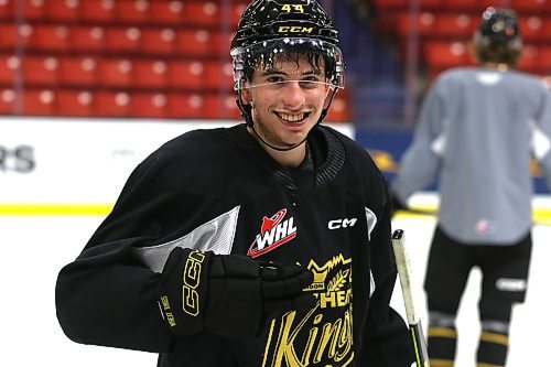 Russian defenceman Andrei Malyavin smiles during a Brandon Wheat Kings practice last season. With the release of Malyavin's close friend Zakhar Polshakov, a Belarusian forward who spent two seasons with the team, Brandon will be trying to find a younger replacement in today's Canadian Hockey League import draft. (Perry Bergson/The Brandon Sun) 
July 5, 2023