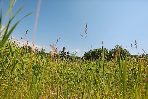 Kids out bug hunting with nets in the Brandon Hills Wildlife Management Area on Monday afternoon. (Matt Goerzen/The Brandon Sun)