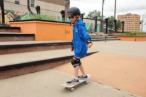 Isla Pettigrew, 10, skateboards at the Kristopher Campbell Memorial Skatepark in Brandon on Tuesday. (Tim Smith/The Brandon Sun)