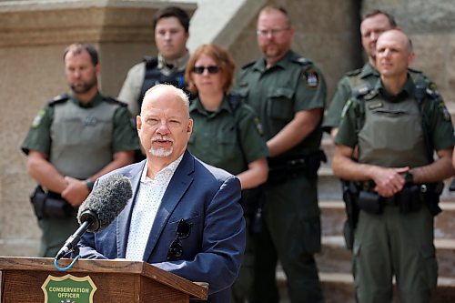 14062023
Justice Minister Kelvin Goertzen speaks during an announcement at the Manitoba Conservation Office in Brandon about the creation of a new centralized dispatch centre for Conservation Officers that will be based in the wheat city. (Tim Smith/The Brandon Sun)