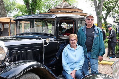 Souris’ Pat and Carman Tufts with their 1930 Model A four-door Sedan at the Daly House Museum on Wednesday. (Michele McDougall/The Brandon Sun)