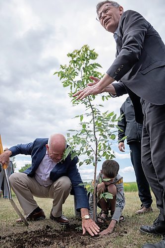 Mike Thiessen / Winnipeg Free Press 
MP Terry Duguid (right) and Minister Greg Nesbitt being shown how to plant a tree by a member of the 1st Crestview Scout Group at FortWhyte Alive. The province announced Manitoba&#x2019;s 2 Billion Trees program, with $8.85M contributions from both the federal and provincial governments. For Graham McDonald. 230705 &#x2013; Wednesday, July 5, 2023