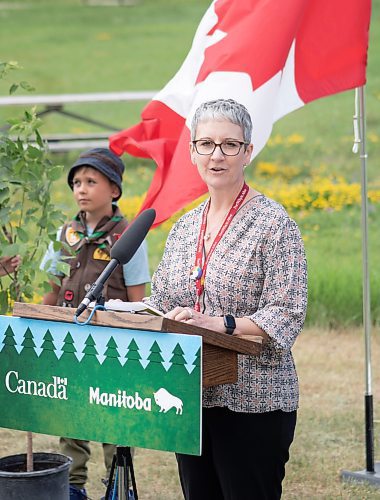 Mike Thiessen / Winnipeg Free Press 
Liz Wilson, president and CEO of FortWhyte Alive, speaking at today&#x2019;s press conference at FortWhyte Alive. The province announced Manitoba&#x2019;s 2 Billion Trees program, with $8.85M contributions from both the federal and provincial governments. For Graham McDonald. 230705 &#x2013; Wednesday, July 5, 2023