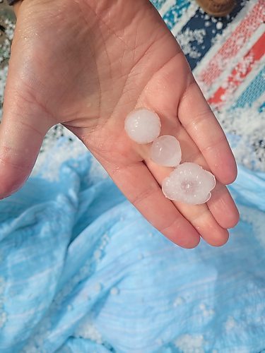 A shower of hail descended on Neepawa for about half an hour on Thursday. (Miranda Leybourne/The Brandon Sun)