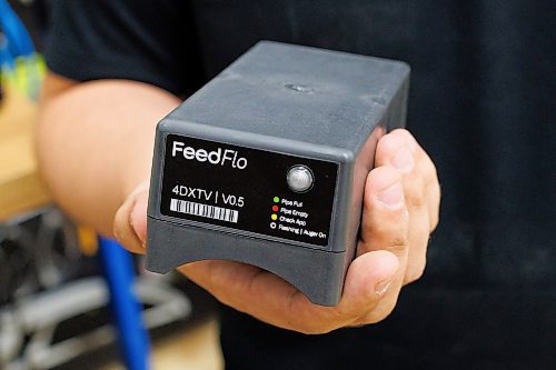 MIKE DEAL / WINNIPEG FREE PRESS
Casey Forsyth with FeedFlo a new ag-tech company that has a patented precision feed monitoring sensor for use in commercial hog farming. The technology that has been a couple of years in the making can provide value-added data currently unavailable that not only monitors food intake but can have predictive health features for the hogs as well.
See Martin Cash story
230707 - Friday, July 07, 2023.