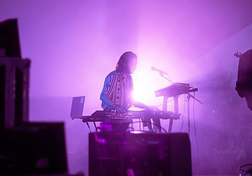 Mike Thiessen / Winnipeg Free Press 
Psychedelic electronic duo Ko Shin Moon performing at Big Blue @ Night on Friday night at the Winnipeg Folk Festival. 230707 &#x2013; Friday, July 7, 2023