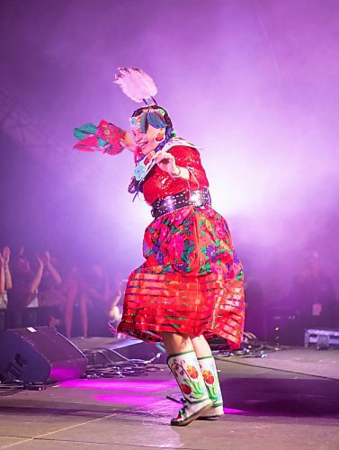 Mike Thiessen / Winnipeg Free Press
Madelaine McCallum dancing as part of DJ Shub&#x2019;s War Club performance at Winnipeg Folk Festival&#x2019;s Big Blue @ Night. 230708 &#x2013; Saturday, July 8, 2023