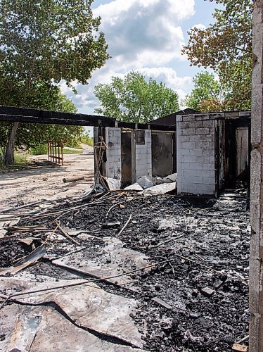 Mike Thiessen / Winnipeg Free Press 
The building containing the entrance office and snack bar at Fun Mountain Water Slide Park burned down Saturday night. 230710 &#x2013; Monday, July 10, 2023