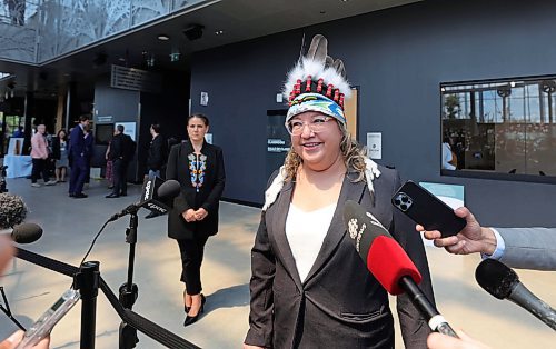 RUTH BONNEVILLE / WINNIPEG FREE PRESS

Local -  Leaf Premiers and Indigenous leaders meeting 

Photo of Indigenous leader, Cindy Woodhouse, Regional Chief of the Assembly of First Nations in Manitoba  arriving at the Leaf and scrumming with the media before heading into a meeting with Premiers and Indigenous leaders at The Leaf at Assiniboine Park Monday,.

Story:  Premier is hosting premiers and Indigenous leaders for a meeting at The Leaf at Assiniboine Park Monday.This is of several meetings being held over a three-day conference in Winnipeg.


July 10th,  2023
