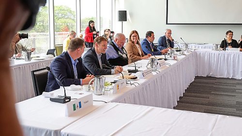 RUTH BONNEVILLE / WINNIPEG FREE PRESS

Local -  Premiers and Indigenous leaders at The Leaf


Photo of Manitoba Premier Heather Stefanson sitting a boardroom table with Premiers as they get read for meeting at The Leaf at Assiniboine Park Monday,.

Story:  Premier is hosting premiers and Indigenous leaders for a meeting at The Leaf at Assiniboine Park Monday.This is of several meetings being held over a three-day conference in Winnipeg.


July 10th,  2023
