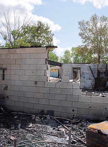 Mike Thiessen / Winnipeg Free Press 
The building containing the entrance office and snack bar at Fun Mountain Water Slide Park burned down Saturday night. 230710 &#x2013; Monday, July 10, 2023