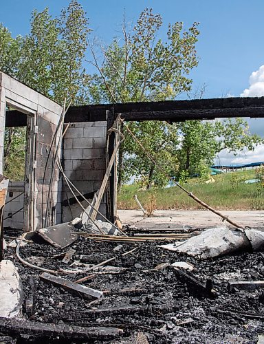 Mike Thiessen / Winnipeg Free Press 
The building containing the entrance office and snack bar at Fun Mountain Water Slide Park burned down Saturday night. 230710 &#x2013; Monday, July 10, 2023