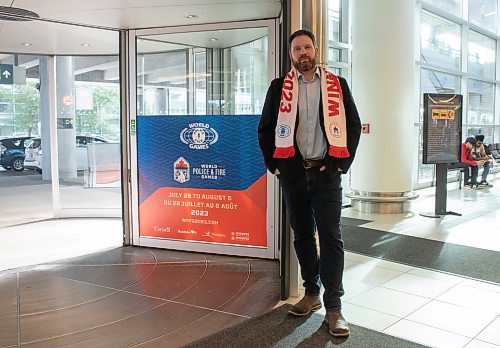 Mike Thiessen / Winnipeg Free Press 
Mike Edwards, COO of the World Police and Fire Games. Athletes will be greeted by signage featuring the games when they arrive at Richardson International Airport in the upcoming three weeks. 230710 &#x2013; Monday, July 10, 2023