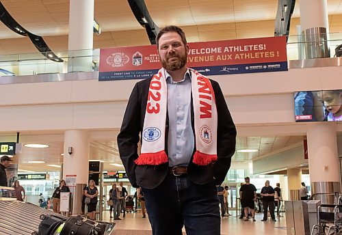 Mike Thiessen / Winnipeg Free Press 
Mike Edwards, COO of the World Police and Fire Games. Athletes will be greeted by signage featuring the games when they arrive at Richardson International Airport in the upcoming three weeks. 230710 &#x2013; Monday, July 10, 2023