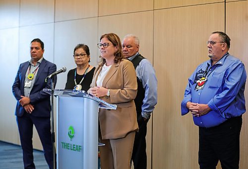 RUTH BONNEVILLE / WINNIPEG FREE PRESS

Local -  Premiers and Indigenous leaders at The Leaf

Photo of Manitoba Premier Heather Stefanson with Indigenous leaders in a scrum with the media after meeting at The Leaf Monday,.

Names of Indigenous leaders with her:
(L-R) Gordon Bluesky, Carol McBride, David Chartrand and Elmer St. Pierre. 

Story:  Premier is hosting premiers and Indigenous leaders for a meeting at The Leaf at Assiniboine Park Monday.This is of several meetings being held over a three-day conference in Winnipeg.


July 10th,  2023
