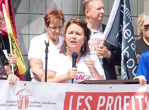 Mike Thiessen / Winnipeg Free Press
Linda Silas, president of the Canadian Federation of Nurses Unions. A large crowd of people joined the Save Public Health Care Rally, which went from the corner of Broadway and Main to the Union Centre &#x2013; across the street from the Fort Garry Hotel, where Canada&#x2019;s premiers are staying this week. For Carol Shields. 230711 &#x2013; Tuesday, July 11, 2023