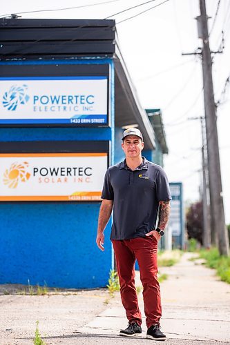 MIKAELA MACKENZIE / WINNIPEG FREE PRESS

Daniel Hartley, owner of PowerTec Electric Inc, at his solar and electric business on Tuesday, July 11, 2023.  They recently completed a solar project in St. Theresa Point First Nation that will power two schools there and save the band about $50,000 per year. For &#x2014; story.
Winnipeg Free Press 2023.